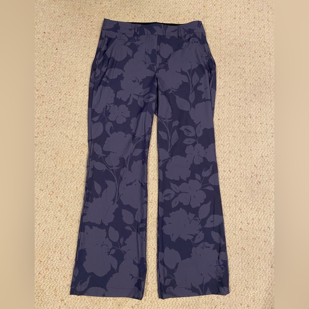 SPANX Navy and Light Purple Floral Flair Pants Size LG